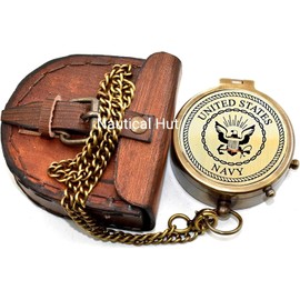 Nautical Hut l Love to My Husband Brújula de bolsillo náutico de latón con funda de transporte de piel, brújula con cadena, brújula pirata, brújula de regalo grabable, brújula de camping