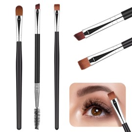 BBTO 3 Pcs Eyebrow Brush Set Duo Eye Brow Spoolie Angled Eyeshadow Eyeliner Precision Flat Definer Small Shader Women Girls
