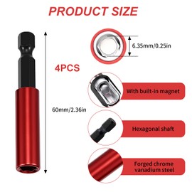4 Pcs 60mm Magnetic Drill Bit Holder, Universal 1/4 inch Hex Shank Strong Magnetic Bit Holders Shock Resistant Impact Duty Screwdriver Drill Driver Hex Bar Fit Most Household Industrial Power Tool
