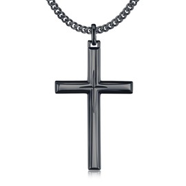 DOTBJ 925 Sterling Silver Black Cross Pendant Necklaces for Men Women with Stainless Steel Cuban Chain 22"+2"