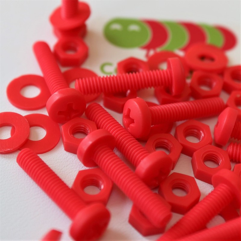 20 x Red Pan Head Screws Polypropylene (PP) Plastic Nuts