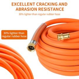 Aain Rubber Garden Hose 5/8 in. x 50 ft with 3/4'' Male to Female Solid Brass Fittings Flexible Lightweight Water Hose for All-weather Outdoor, Car wash, Lawn 500 Burst PSI, Orange