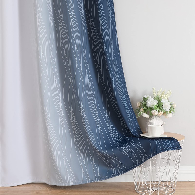 Estelar Textiler Navy Blue and Greyish White Blackout Curtains 108