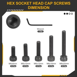 DTGN M3x0.5x8/10/12/16/20 Hex Socket Head Cap Screws Blots Assortment Kit - 50Pack - Good for Mountain Bike, Auto, Motorcycle - Carbon Steel Machine Screws Bolts - Black