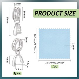 BENECREAT 2Pcs 925 Sterling Silver Pendant Bail Connector Clasp Charms, 0.55inch Pinch Clip Bail Clasp with Square Silver Polishing Cloth for Necklace Earring Pendant DIY Jewelry Craft Making