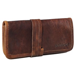 STILORD 'Lenny' Pencil case Leather Vintage Small Ideal as a Little Wallet Purse Stylish Pen case and Cosmetic case in Genuine Buffalo Leather, Colour:Florida - Brown