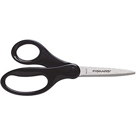 Fiskars 7" Safety School Scissors with Stainless Steel Pointed Tip Blades for Children, Kids, Students (Black)
