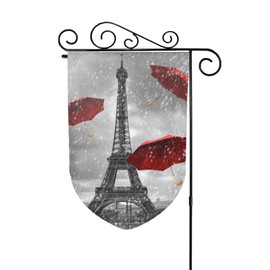 Uanvaha Eiffel Tower Garden Flag Vertical Double Sided Paris Red Umbrella Vintage European City Landscape Modern House Flags Home Polyester Banners 12.5x18 Inch for Outdoor Decor Lawn