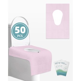 FOGOSO 50 Pack Disposable Toilet Seat Covers 16x24 Inch Extra Large Individually Wrapped Toilet Seat Shields Travel Accessories for Adults Kids-Pink