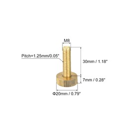 sourcing map Knurled Thumb Screws, M8x30mm Flat Brass Bolts Grip Knobs Fasteners for PC, Electronic, Mechanical