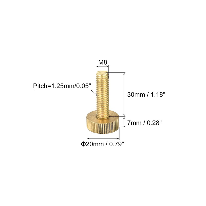 sourcing map Knurled Thumb Screws, M8x30mm Flat Brass Bolts Grip
