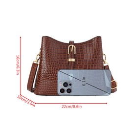 LABANCA Women Retro Alligator Bucket Bags Crocodile Pattern Designer Shoulder Bag Ladies PU Purse Crossbody Wallet Bag, 07506 Brown
