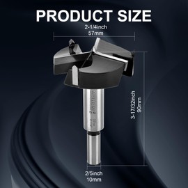 Mollom (57mm|2-1/4") Triple Flute Forstner Drill Bit for Woodworking with 3-Cutter YG8 Carbide Tipped of 2.0mm,Hinge Cutter Tool Kits for Hard Soft Wood, Plastic, Plywood