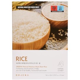 ORJENA Natural Moisture Rice Mask Sheet 25ml - Mascarilla Celulosa Arroz Hidratante con Extracto Fermentado, Niacinamida y Calmante para Brillo Natura