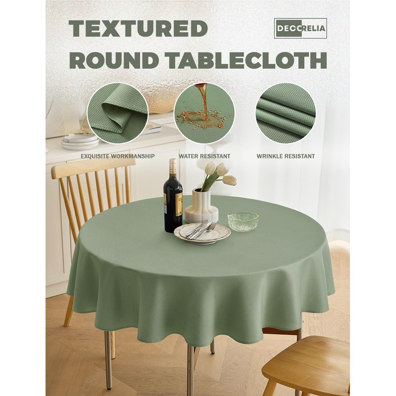 Decorelia Textured Fabric 60 Inch Round Tablecloth, Water Resistant Circular
