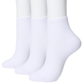 Atsugi LH50083 Rib Socks, Women's Half Mini Length, Cotton Blend, 3 Pairs, white