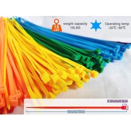 6 Inches 300 Pieces Multi-Purpose Assorted Colored Cable Zip Ties, 18lb Strength