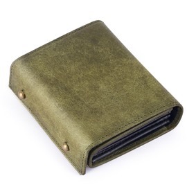 RemeeHi Pueblo Men's Bi-Fold Wallet, Bifold Wallet, Box-shaped Coin Purse, Mini Wallet, L-Shaped Italian Leather, Pueblo Genuine Leather, Women's, Bifold Compact, Pueblo Leather, green