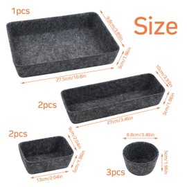 Ehuihuan Organizer Schubladen Filz, 8er-Set, Ordnungssystem Schublade Büro, Aufbewahrungshelfer für Schubladen, Stapelbare Trennwände Schreibtisch Schublade, Schminktisch Organizer (dunkelgrau)