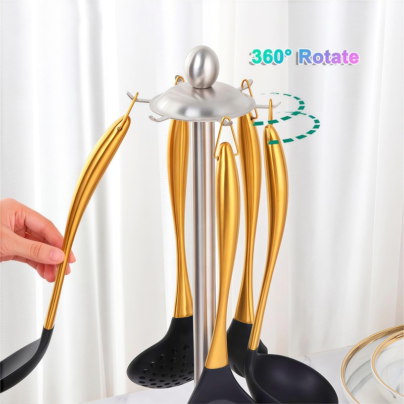 Silicone Cooking Utensils Set, 17pcs Kitchen Utensil Set with Rotatable