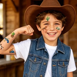 108 PCS Cowboy Temporary Tattoos Kids, Rodeo Birthday Party Favors