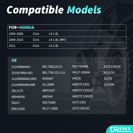 Upgraded High Output Alternator For/Honda Civic 2006 2007 2008 2009 2010 2011 L4 1.8L, 80A 12V CW 7-Groove Pulley 31100RNAA01 11176 31100-RNA-A01