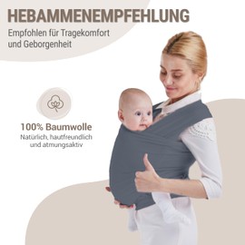JaBranDo - Baby Sling - Baby Wrap Recommended by Midwives - Ideal for Longer Carrying Times - Supports the Spine - Security for the Baby - Discreet Breastfeeding Support (Grey)
