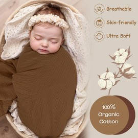 Breebleep Muslin Swaddle Blankets for Baby, Large 47 x 47 Inches 2 Pack Set - Soft Breathable Cotton Wrap Burping Clothes Receiving Newborn Swaddle Blanket for Girl and Boy Nursery, Coffee + Chocolate