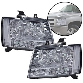 CHEDA Headlights Assembly, Compatible with 2007-2014 Chevy Tahoe Suburban 1500, Clear Lens Chrome Housing Clear Reflector Headlamps Head Lamps