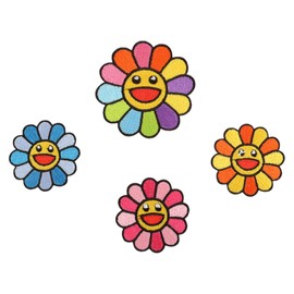 4pcs Designer Fashion Takashi Murakami Smiley Face Sunflower Rainbow Flower Embroidered Patches Sew/Iron on Badge DIY Decoration Patches for Hat Bags Jackets Jeans Shirt Cap