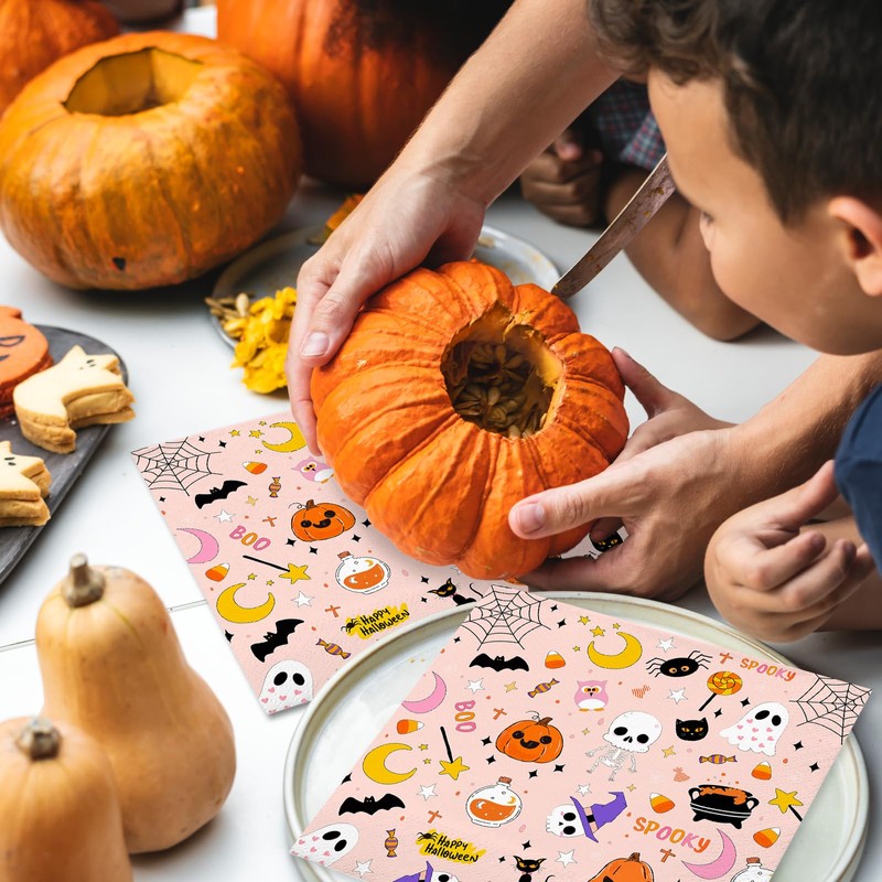 50 Pack Halloween Paper Napkins Cartoon Ghost Pumpkin Spider Web