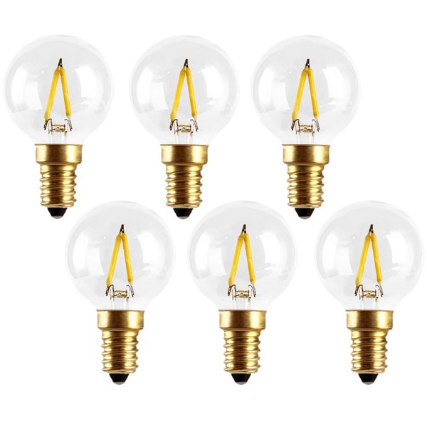 MaoTopCom E14 Vintage Edison LED Light Bulbs 1W Non-Dimmable, European Base Daylight White 6500K 10 Watt Replacement G40 Equivalent Filament Mini Globe Bulb, Clear Glass, AC 110V(6 Pack)