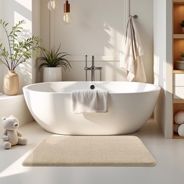 smiry Thick Memory Foam Bath Mat,40 x 60 cm,Extra Soft Absorbent Bathroom Mat,Non-Slip Quick Dry Bath Mats for Bathroom,Machine-Washable Bath Rug Foot Mat,Beige