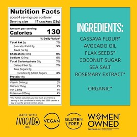 Sunnie Gluten Free Crackers - Healthy Grain Free Sea Salt Crackers, Snacks for Kids & Adults, Made with Avocado Oil, Only 5 Ingredients, Vegan Snack, Low Calorie (4 oz - Pack of 12)