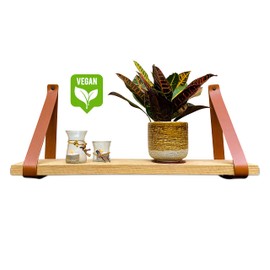 Brute Strength - PU Leather shelf brackets - Cognac - 2 pieces - Floating shelf set - Wall brackets - Shelf straps - Faux leather shelf bracket