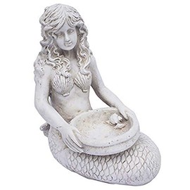 Santa's Workshop 15.6" COLDCAST Mermaid BIRDBATH/Feeder Antique White Garden Décor, One Size