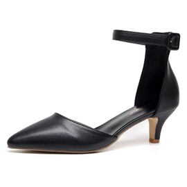 VenusCelia Women's Easy Going Strap Pump Kitten Heel Shoe (6 M US,Black)