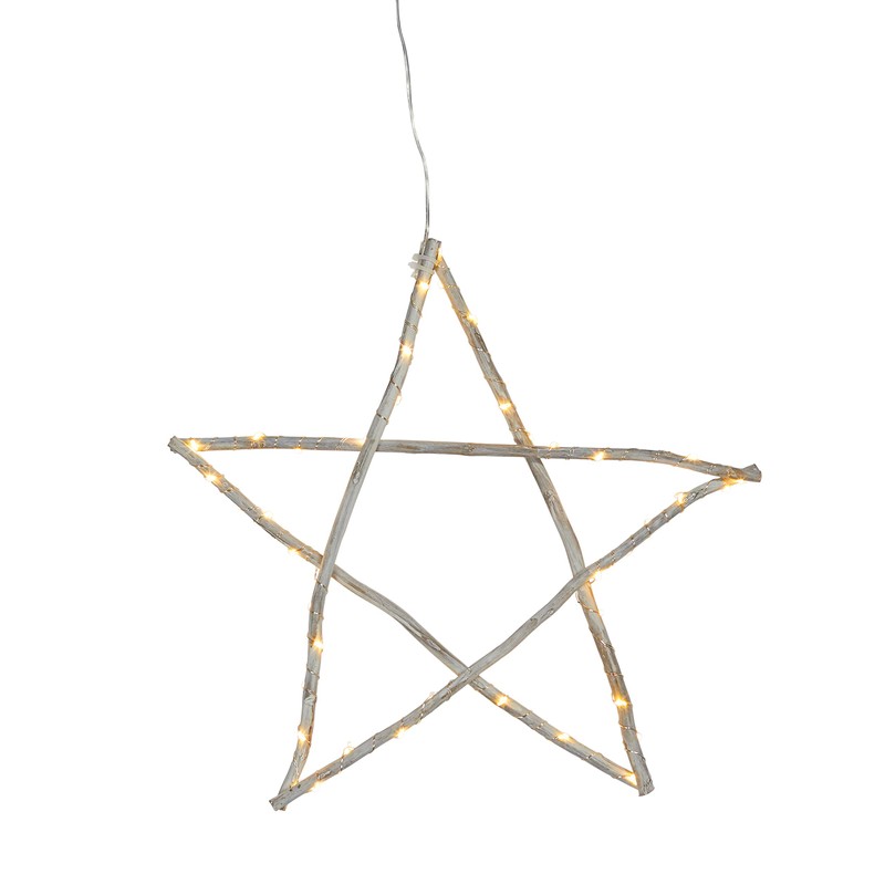 Lights4fun 50 Micro LED Star Window Decoration Wooden Warm White