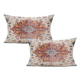 VAKADO 12x20 Set of 2 Orange Boho Lumbar Throw Pillow Covers Decorative Outdoor Farmhouse Vintage Rust Coral Cushion Cover Farmhouse Home Decor for Living Room Bedroom Bed Cushion Cases Orange