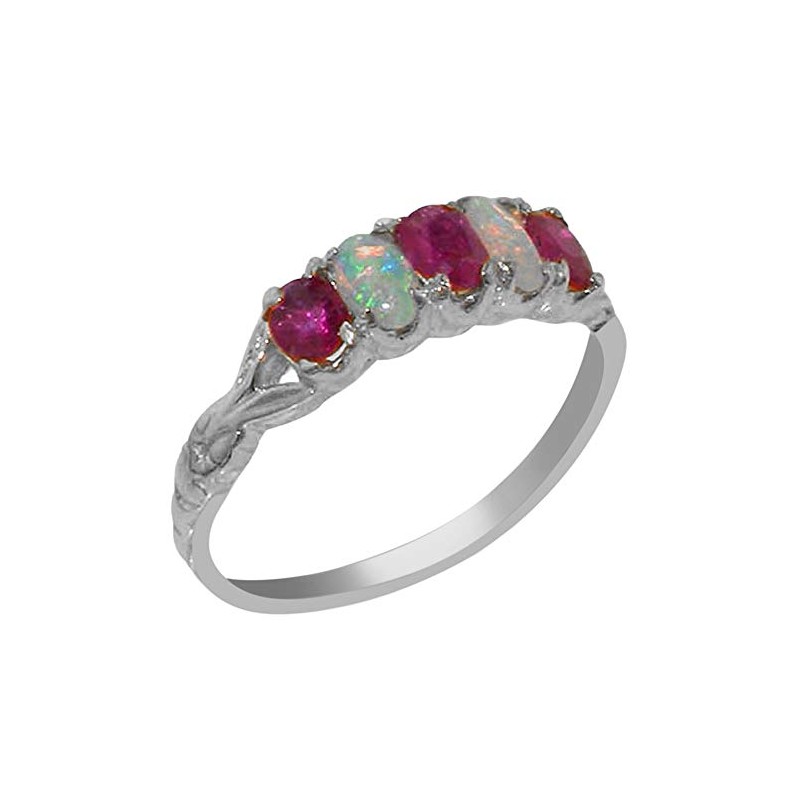 LetsBuyGold 925 Sterling Silver Natural Ruby and Opal Womens Eternity