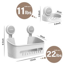 LUXEAR Shower Caddy Suction Cup 2 Pack Suction Shower Basket + Soap Dish Holder NO-Drilling Removable One Second Installation Shower Organizer Powerful Waterproof Bathroom Caddy Storage