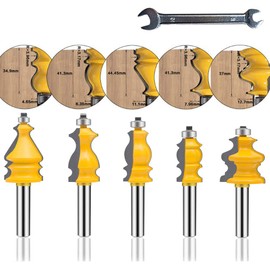 LEATBUY-TECH Architectural Molding Router Bit Set 1/4-Inch Shank 5 PCS, Corner Rounding Edge-forming Roundover Beading Router Bit Set, Woodworking Milling Tools(1/4 Line)