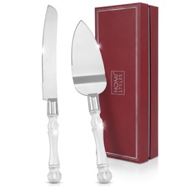 Homi styles - Juego de 2 cuchillos y servidores de color blanco elegante, cortador de pasteles y espátula, juego de 2 cuchillos con cuchillas gruesas, juego de corte rústico para tartas de boda,