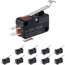JANDECCN 10Pcs Lead Limit Switch Hinge Lever Bend Arm, SPDT 1NO 1NC Snap Action Micro Switch V-154-1C25