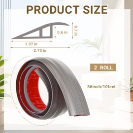 Pushglossy 2 Pcs 36 in Door Thresholds Floor Transition Strip for 1/2" to 3/5" Height Rubber Carpet Edge Trim Strip Self Adhesive Carpet Threshold Ramp for Doorway Wheelchair Gray