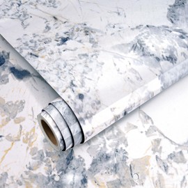 Yenhome Countertop Contact Paper Waterproof Marble Contact Paper Peel and Stick Countertops Vinyl Wrap 17.7"X118" Blue White Marble Contact Paper for Desk Table Cabinets Kitchen Countertop Backsplash