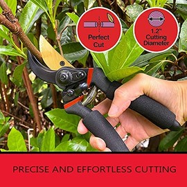 RONAVO Pruning Shears, Steel Blade, Titanium Coated Bypass Type, Pruning Shears, Soft Grip Garden Pruning Scissors, Heavy Duty Pro Series Garden Clipper, 1.2" Cutting Diameter, Blade Lock..