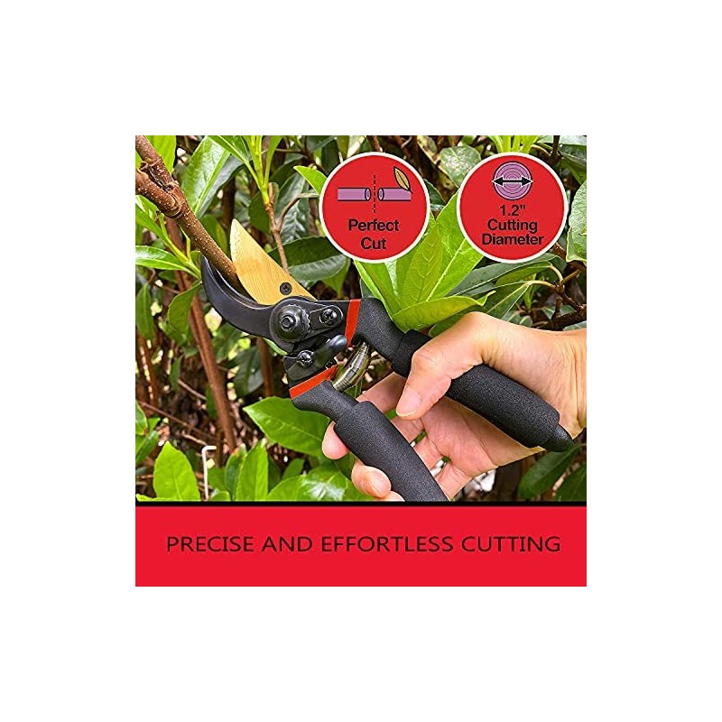 RONAVO Pruning Shears, Steel Blade, Titanium Coated Bypass Type, Pruning