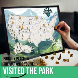 flinelife National Parks Map With Wooden Pine Tree Pins, 12X10, National Park Bucket List Cork Map, Perfect for National Parks Lovers, Hiker, Couples and Families Gift