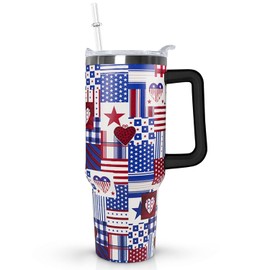 Ceovfoi 4th of July tumbler American Flag Gifts -40 oz Patriotic Vacuum Insulated Stainless Steel Travel Tumblers with Handle Lid and Straw,Patriotic Military Gifts For Veterans, Police, Fathers Day